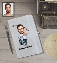Kişiye Özel Golfçü Karikatürlü Gri Defter Kalem Hediye Seti  Bay-3