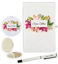 Kişiye Özel Hazırlanmış Hediye Beyaz Defter Roller Kalem ve Ayna Seti