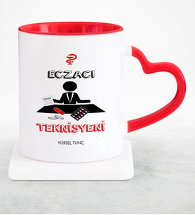 BK Gift Kişiye Özel Mesleki Eczacı Teknisyeni Kırmızı Kalpli Kupa Bardak  1