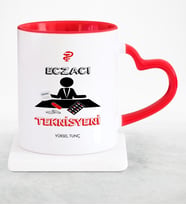 BK Gift Kişiye Özel Mesleki Eczacı Teknisyeni Kırmızı Kalpli Kupa Bardak  1