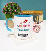 Mesajlı Laboratuvar Teknikeri Tasarımlı Kişiye Özel Laboratuvar Teknikeri Kupa Bardak Mavi