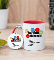 Yazılım Mühendisi Kırmızı Kupa Bardak Ve Anahtarlık Set