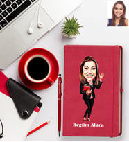 Kişiye Özel Avukat Karikatürlü Kırmızı Defter Kalem Hediye Seti Bayan-1