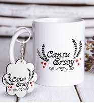 BK Gift Kişiye Özel Sevgililer Günü Beyaz Kupa ve Anahtarlık Hediye Seti-30 (Model 1)