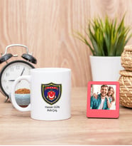 Deniz Kuvvetleri Beyaz Kupa Bardak ve Kırmızı Mini Fotoğraf Çerçevesi