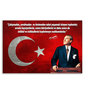 ''Güner Ofis'' Atatürk Tablosu Deri Üzerine Kanvas Tablo 80x130