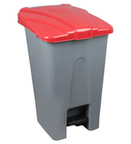 Safell Plastik Köşeli Pedallı Çöp Kovası 70 Lt - Tekerlekli - Pedallı Çöp Konteyneri - Gri Kırmızı