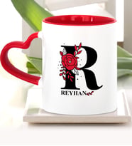 BK Gift Kişiye Özel R Harfi Kırmızı Kalpli Kupa Bardak Model 1