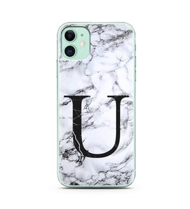 Iphone 11 Beyaz Mermer Harf Tasarımlı Telefon Kılıfı U-Harfi 