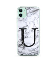 Iphone 11 Beyaz Mermer Harf Tasarımlı Telefon Kılıfı U-Harfi 