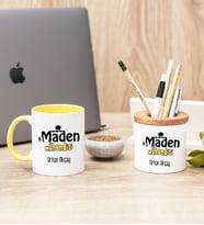 Maden Mühendisi Sarı Kupa Bardak Ve Kalemlik Hediye Seti