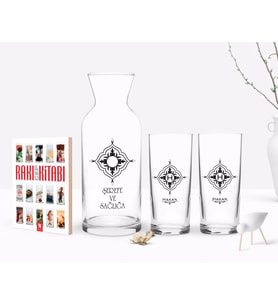 BK Gift Kişiye Özel Renkli Baskılı İsimli İkili Rakı Bardağı Karaf ve Cep Kitabı Hediye Seti-26 (Model 1)
