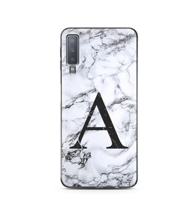 Samsung A7 (2018) Beyaz Mermer Harf Tasarımlı Telefon Kılıfı A-Harfi 