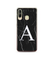 Samsung A60 Siyah Mermer Harf Tasarımlı Telefon Kılıfı A-Harfi 