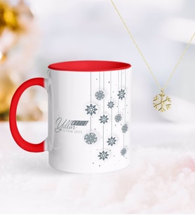 BK Gift Kişiye Özel Yılbaşı Mutlu Yıllar Kırmızı Kupa ve Kar Tanesi Kolye-10 (Model 1)