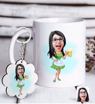 BK Gift Kişiye Özel Bayan Karikatürlü Beyaz Kupa ve Anahtarlık Hediye Seti-30 (Model 1)