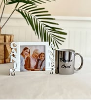 Kişiye Özel Canım Annem Fotoğraf Standlı Mdf Gümüş Çerçeve Ve Gümüş Kupa Set