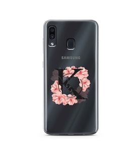 Pembe Çiçekli Harf Tasarım Süper Şeffaf Silikon Telefon Kılıfı Samsung A30 K-Har
