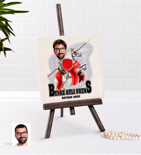 BK Gift Kişiye Özel Beyaz Atlı Prens Karikatürlü Şovaleli Doğal Taş-2