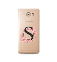 Pembe Çiçekli Harf Tasarım Süper Şeffaf Silikon Telefon Kılıfı Samsung C9  S-Har