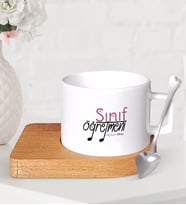 BK Gift Kişiye Özel Sınıf Öğretmeni Ahşap Altlıklı Seramik Fincan-16 (Beyaz)
