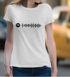 BK Gift Kişiye Özel Spotify Barkodlu Kadın Beyaz Tişört-1