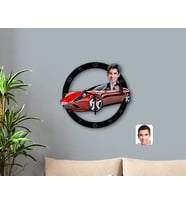 BK Gift Kişiye Özel Plakalı Erkek Ferrari 458 Karikatürlü Ahşap Duvar Saati-1 (Beyaz)