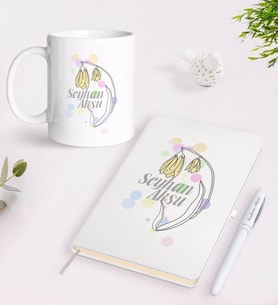 BK Gift Kişiye Özel Kadınlar Günü Tasarımlı Beyaz Defter Kalem ve Kupa Seti-13 (Model 1)
