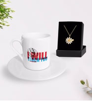 BK Gift Kişiye Özel İngilizce Öğretmeni Türk Kahvesi Fincanı ve İsimli Papatya Kolye Hediye Seti-11 (Model 1)