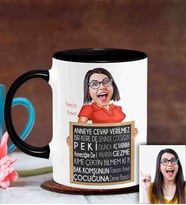 BK Gift Kişiye Özel Anneler Günü Temalı Karikatürlü Siyah Kupa Bardak S6