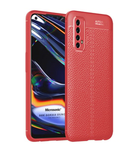 Microsonic Realme 7 Kılıf Deri Dokulu Silikon Kırmızı