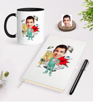 BK Gift Kişiye Özel Bay Cerrah Karikatürlü Beyaz Defter Kalem Siyah Kupa Seti - 1 (Model 1)
