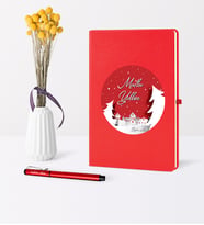 BK Gift Kişiye Özel Yılbaşı Mutlu Yıllar Temalı Kırmızı Defter Kalem Seti - 1