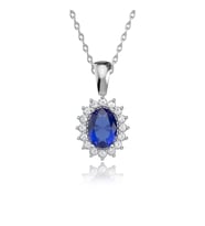 Oval Safir Taşlı Anturaj Beyaz Gümüş Kolye