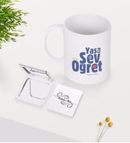 BK Gift Kişiye Özel Yaşa Sev Öğret Beyaz Kupa Ayna Seti-2 (Model 1)