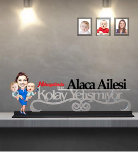 Kişiye Özel Aile Karikatürlü Kolay Yetişmiyor Ahşap Biblo  Mod-3