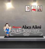 Kişiye Özel Aile Karikatürlü Kolay Yetişmiyor Ahşap Biblo  Mod-3
