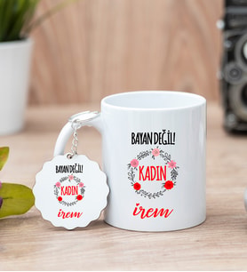 Bayan Değil Kadın Beyaz Kupa Bardak Ve Anahtarlık Set