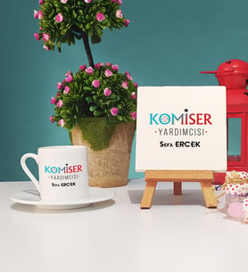Komiser Yardımcısı Türk Kahvesi Fincanı ve Dekoratif Taş Baskı Seti