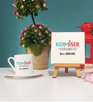 Komiser Yardımcısı Türk Kahvesi Fincanı ve Dekoratif Taş Baskı Seti