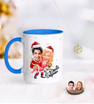 BK Gift Kişiye Özel Yeni Yıl Sevgililer Karikatürlü Mavi Kupa ve Kar Tanesi Kolye-2 (Model 1)