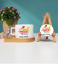 Mesajlı Müzik Öğretmeni Ahşap Altlıklı Fincan ve Anahtarlık Hediye Seti