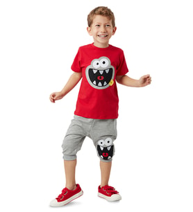 Kahkaha Erkek Çocuk T-shirt Kapri Şort Takım (Gri-Kırmızı)