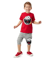 Kahkaha Erkek Çocuk T-shirt Kapri Şort Takım (Gri-Kırmızı)