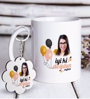 BK Gift Kişiye Özel Fotoğraflı Doğum Günü Beyaz Kupa ve Anahtarlık Hediye Seti-11 (Model 1)