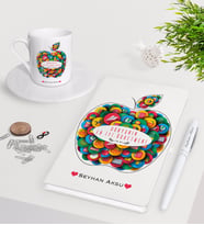 BK Gift Kişiye Özel Dünyanın En İyi Öğretmeni Beyaz Defter Kalem Türk Kahvesi Fincanı Seti-12 (Model 1)