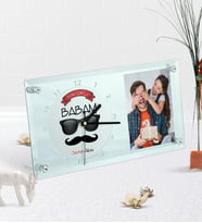 BK Gift Kişiye Özel Fotoğraflı Yakışıklı Babam Masaüstü Cam Saat-5 (Beyaz)