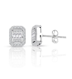 0.55 Ct Modern Tasarım Baget Kare Tektaş Küpe (Beyaz)
