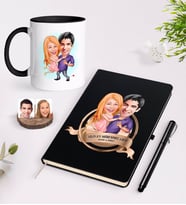 BK Gift Kişiye Özel Yılın En Mükemmel Çifti Karikatürlü Siyah Defter Kalem ve Kupa Seti-3 (Model 1)