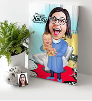 BK Gift Kişiye Özel Bayan Ebe Karikatür Kanvas Tablo 30x50cm 1